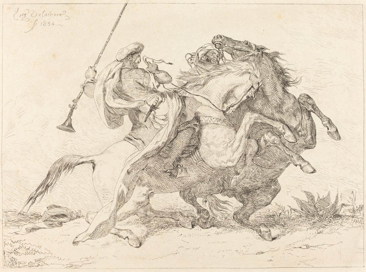 摩尔人骑兵的交锋 Rencontre de Cavaliers Maures, 1834. 作者 尤金·德拉克洛瓦