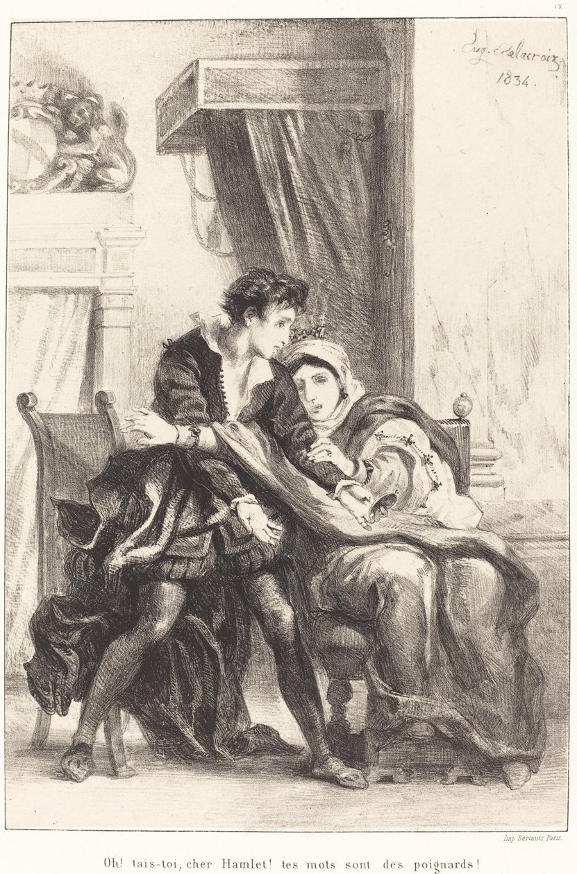 哈姆雷特与女王 第三幕第四场，1834年。 作者 尤金·德拉克洛瓦
