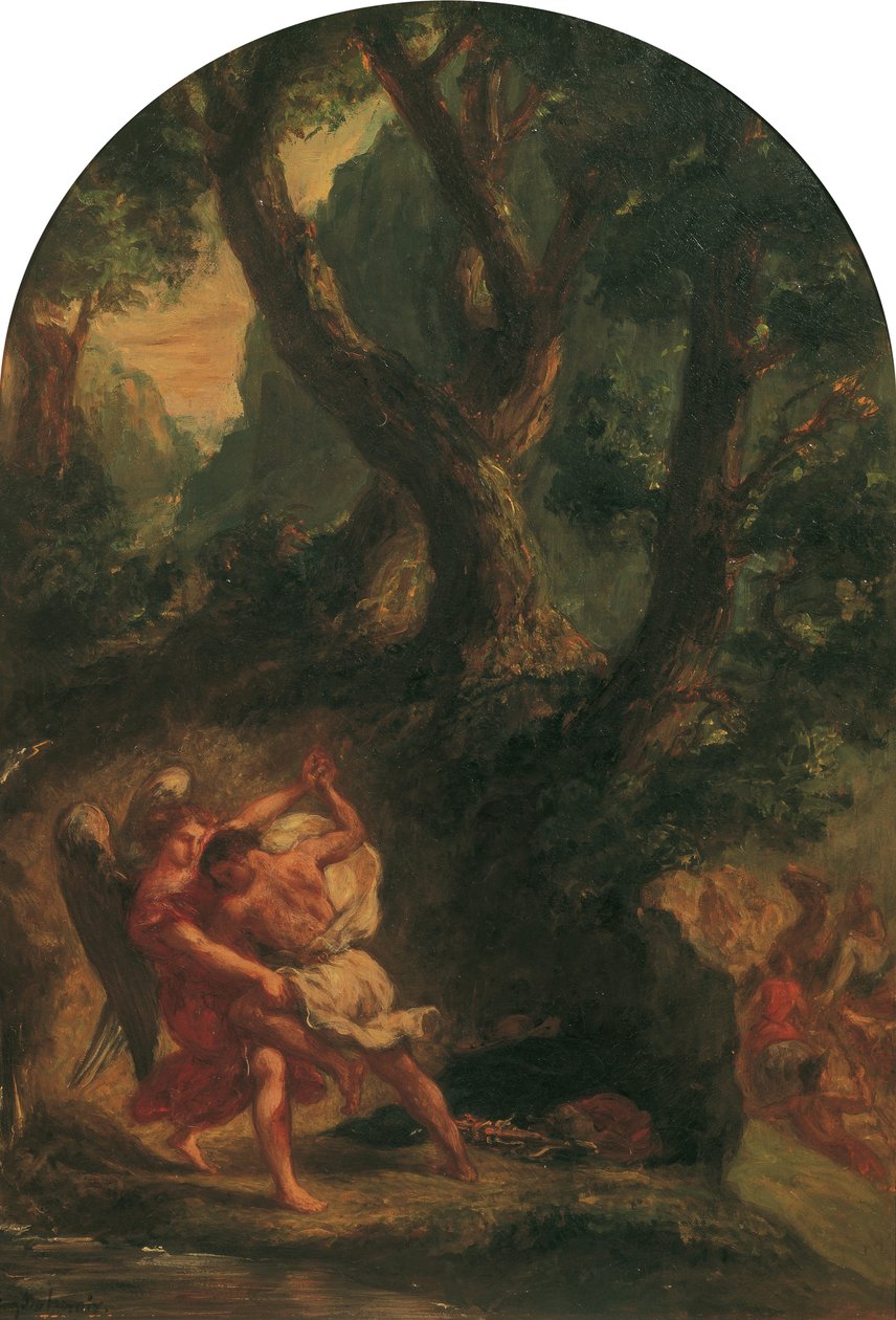 雅各布与天使的搏斗，1850-1855。 作者 尤金·德拉克洛瓦