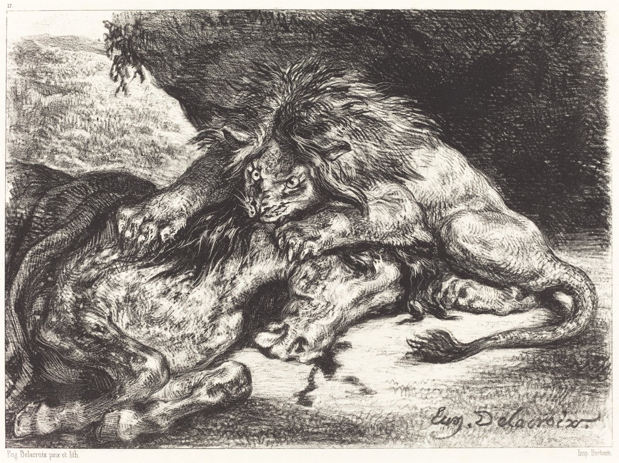 狮子吞噬马》（Lion Devorant un Cheval） 作者 尤金·德拉克洛瓦
