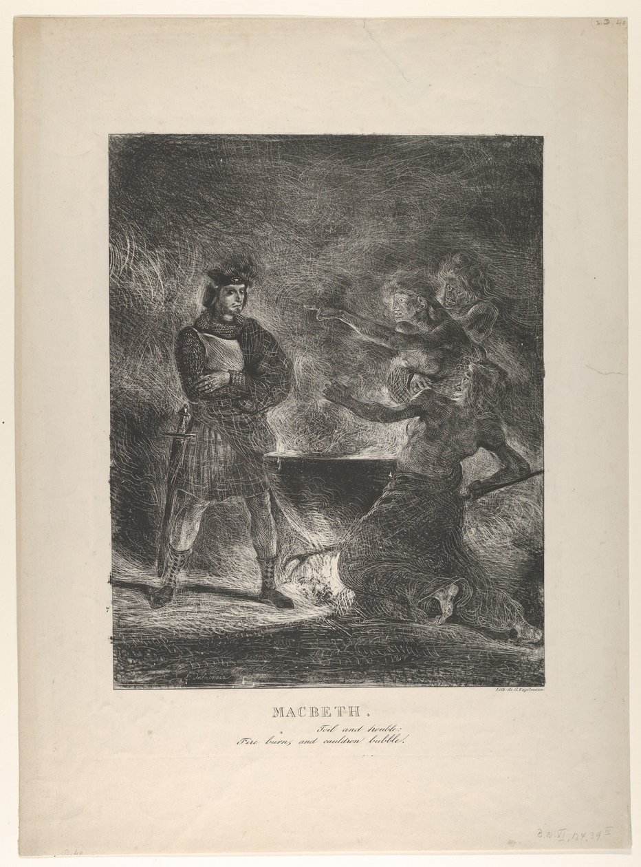 麦克白咨询女巫，1825年，1825年。 作者 尤金·德拉克洛瓦