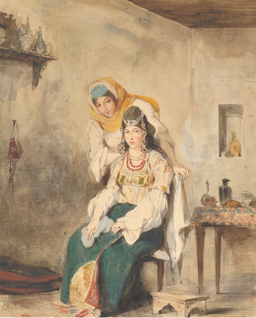 萨达，亚伯拉罕-本-奇莫尔的妻子，以及他们的一个女儿普雷西达，1832年。 作者 尤金·德拉克洛瓦