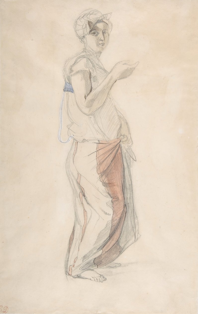 穿着摩洛哥服装的站立女人，约1834年。 作者 尤金·德拉克洛瓦