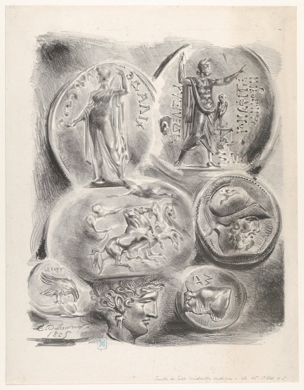 七个希腊硬币的研究，1825年，1825年。 作者 尤金·德拉克洛瓦