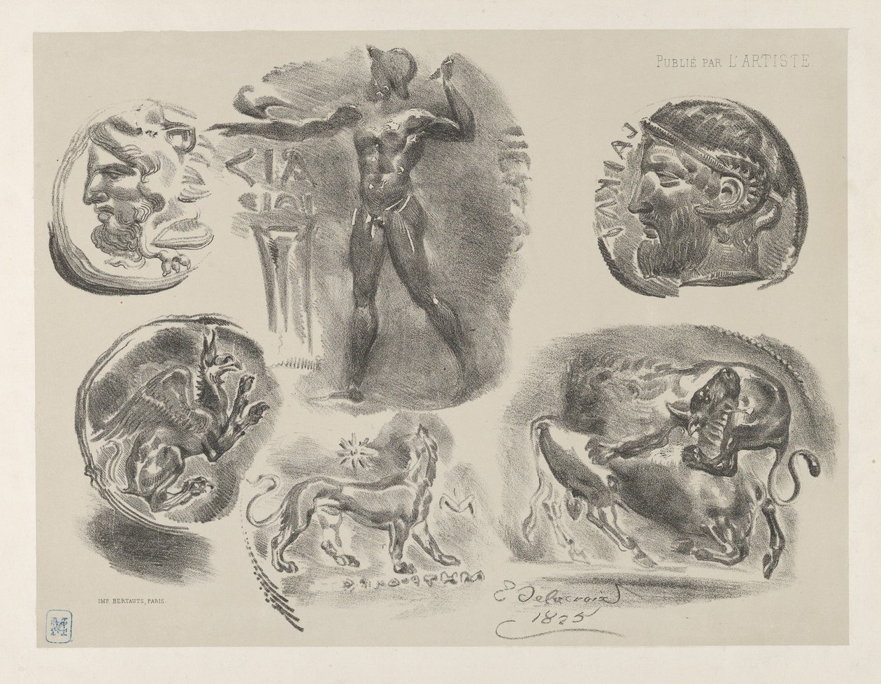 六种希腊钱币的研究，1825年，1825年。 作者 尤金·德拉克洛瓦
