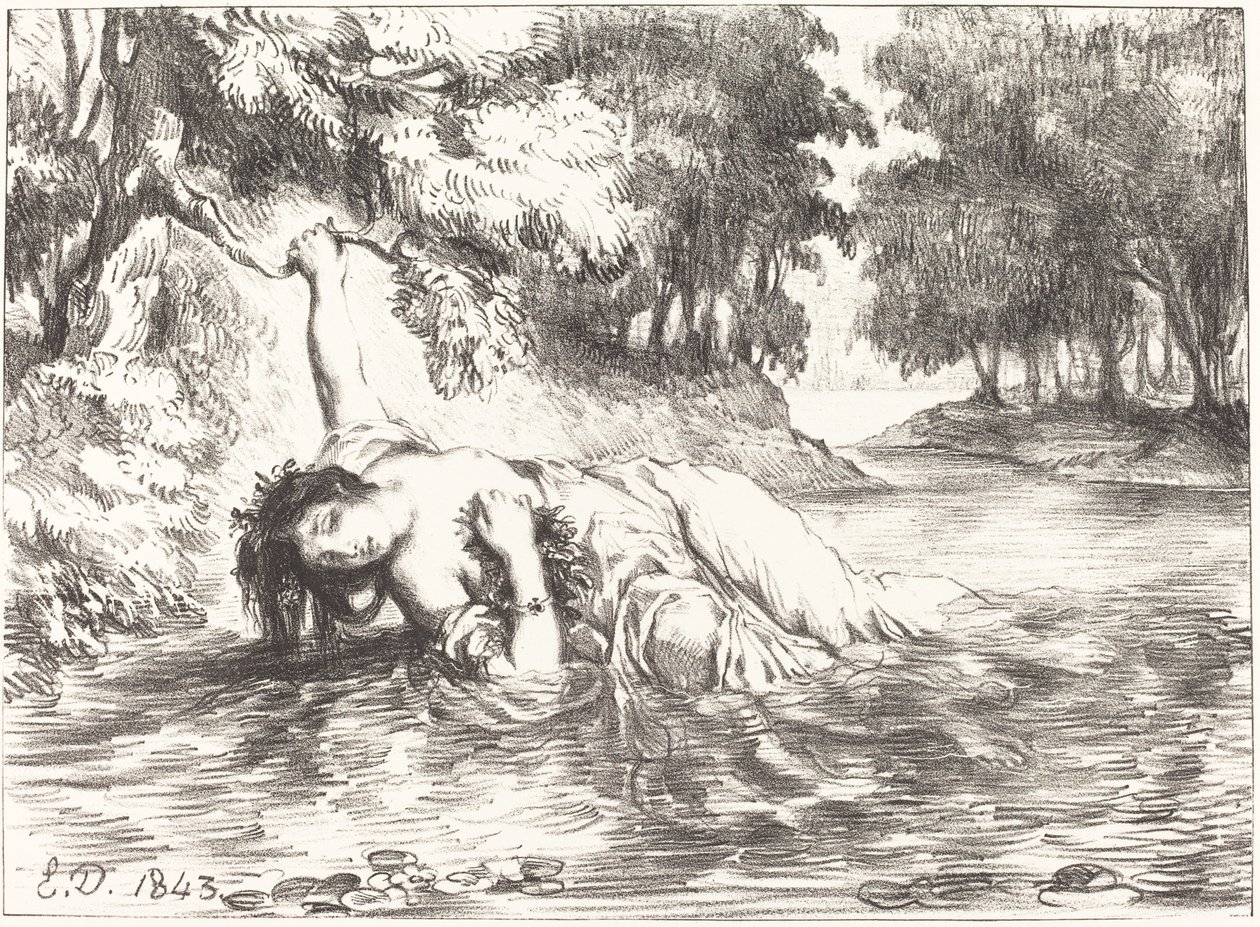 奥菲利亚之死》第四幕第七场，1843年。 作者 尤金·德拉克洛瓦
