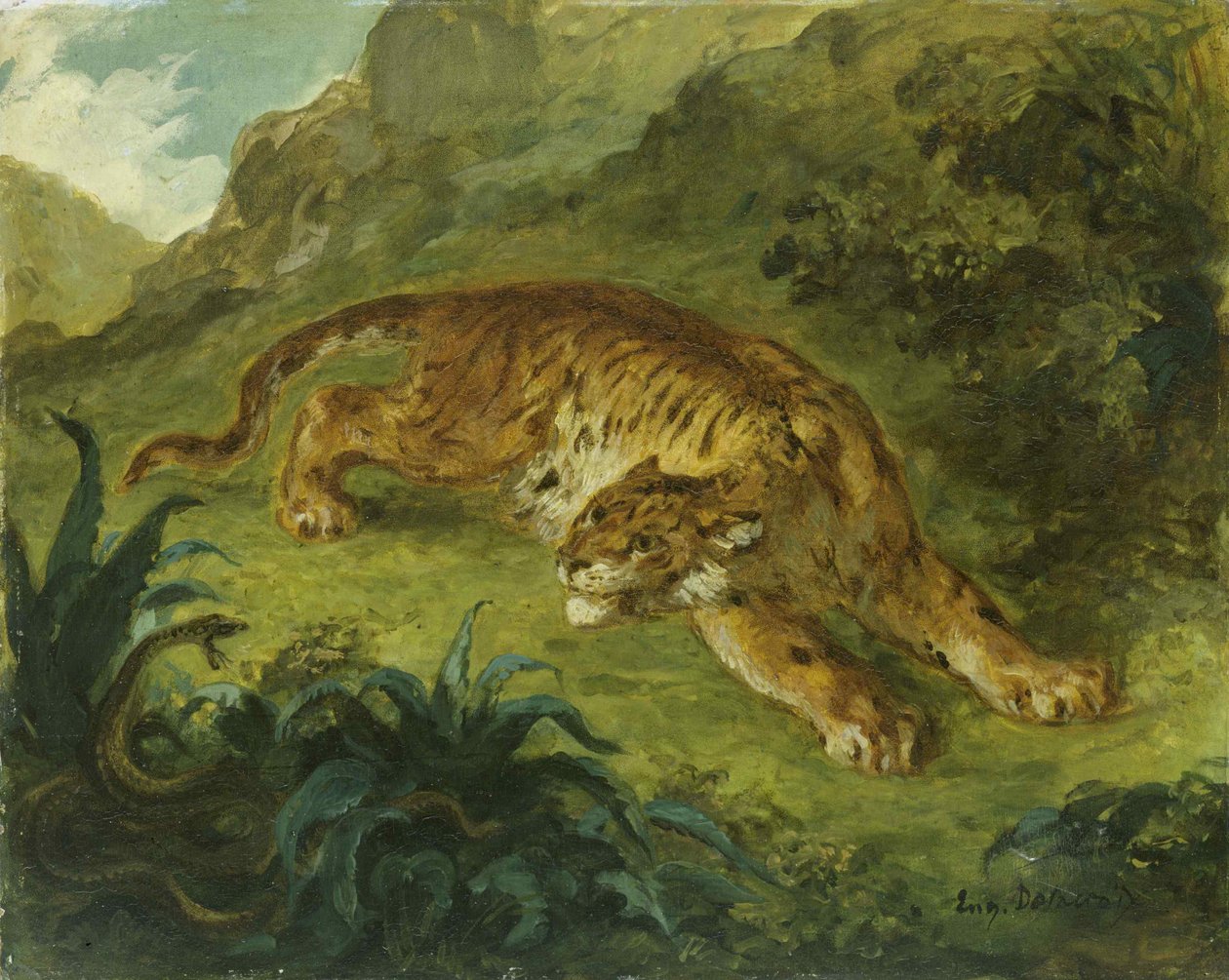 虎与蛇，1854-1858。 作者 尤金·德拉克洛瓦