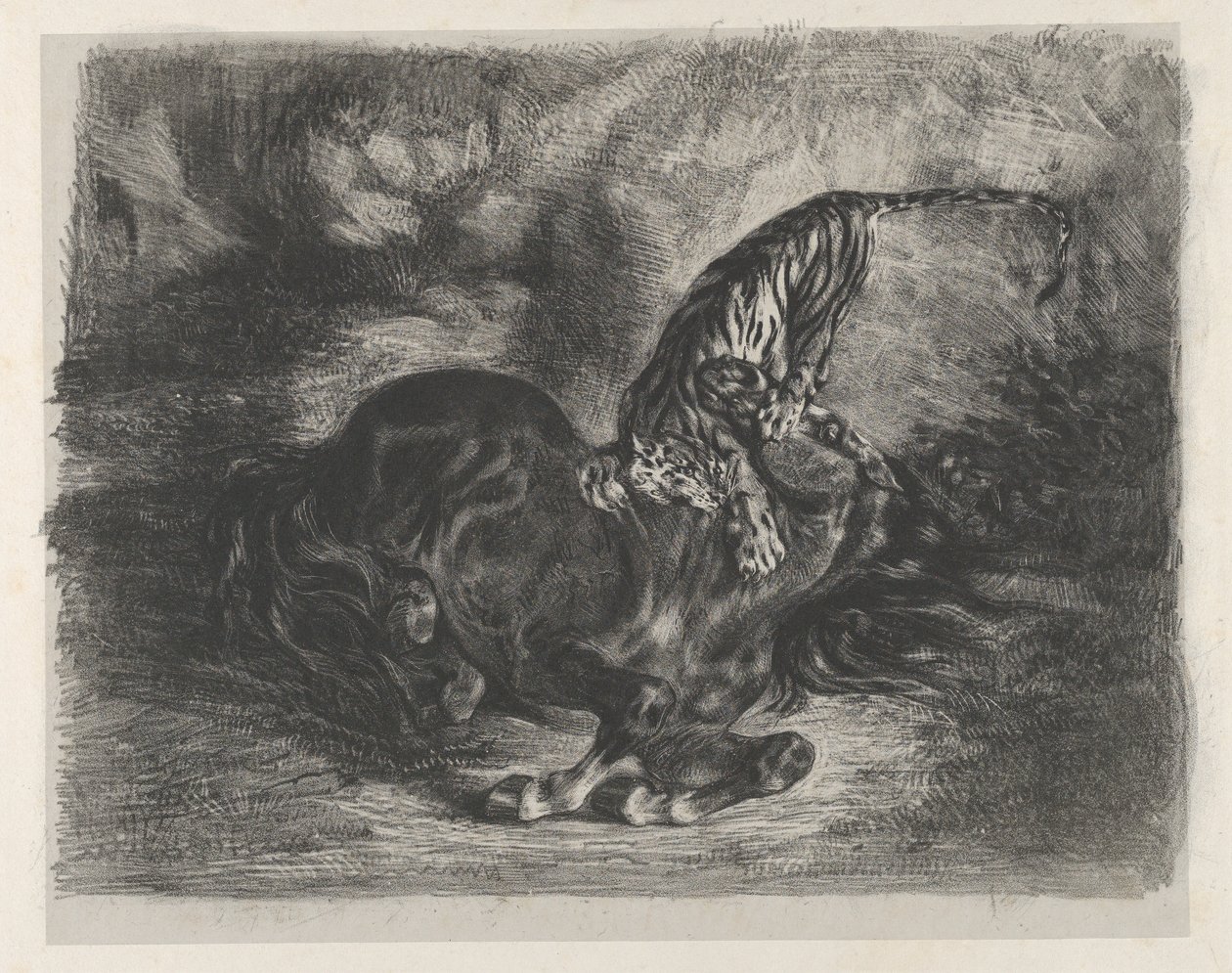 被老虎咬死的野马，1828., 1828. 作者 尤金·德拉克洛瓦
