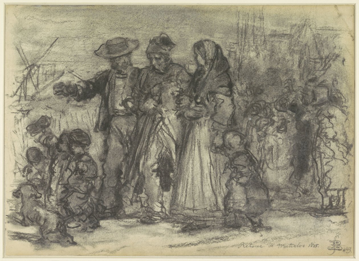 滑铁卢战役后，一位老战士的归来 Return de Waterloo 1815。（物品上的标题） 作者 欧仁·弗朗索瓦·德·布洛克
