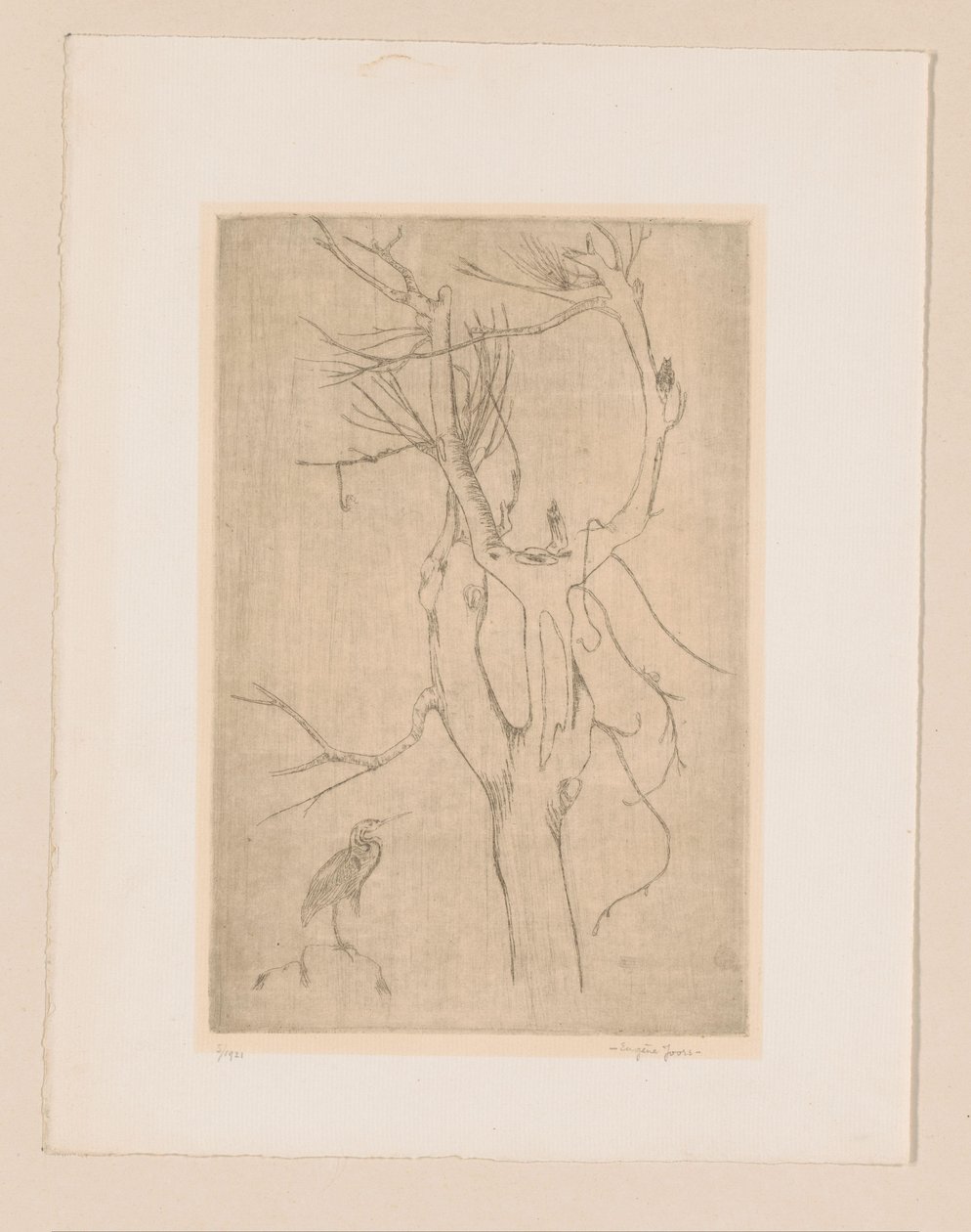 树和苍鹭 作者 Eugène Joors（艺术家签名）