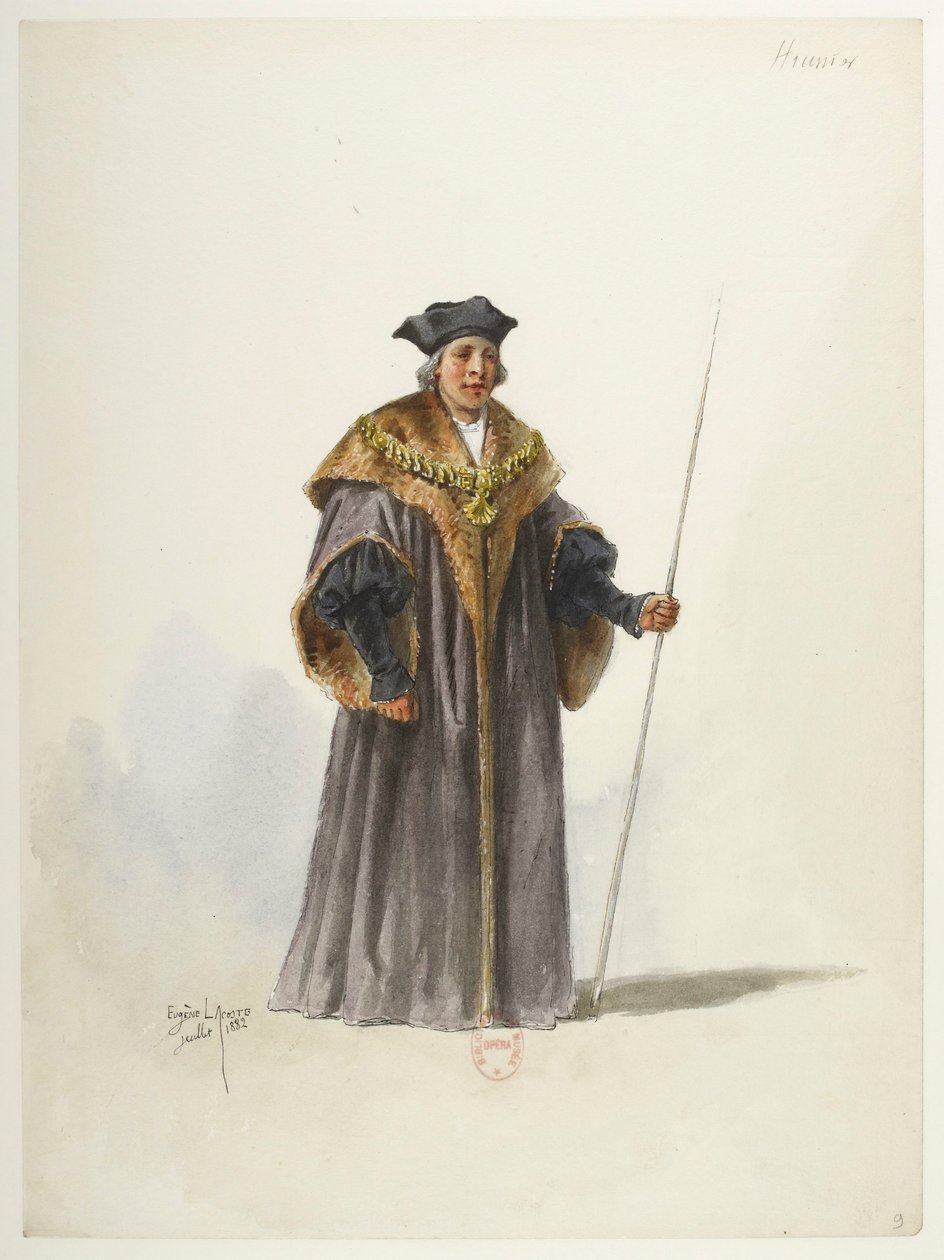 Btv1b84558104 09 - Saint-Saëns - Henry VIII - Maquettes de costumes - Lacoste - 9th Huissier 作者 尤金·拉科斯特（Eugene Lacoste）