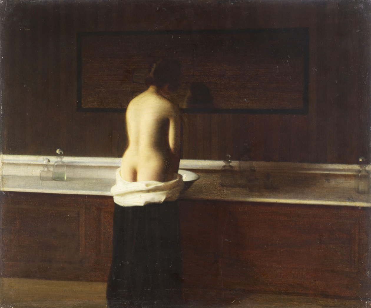 年轻女子在厕所里，1898年 作者 尤金·洛蒙
