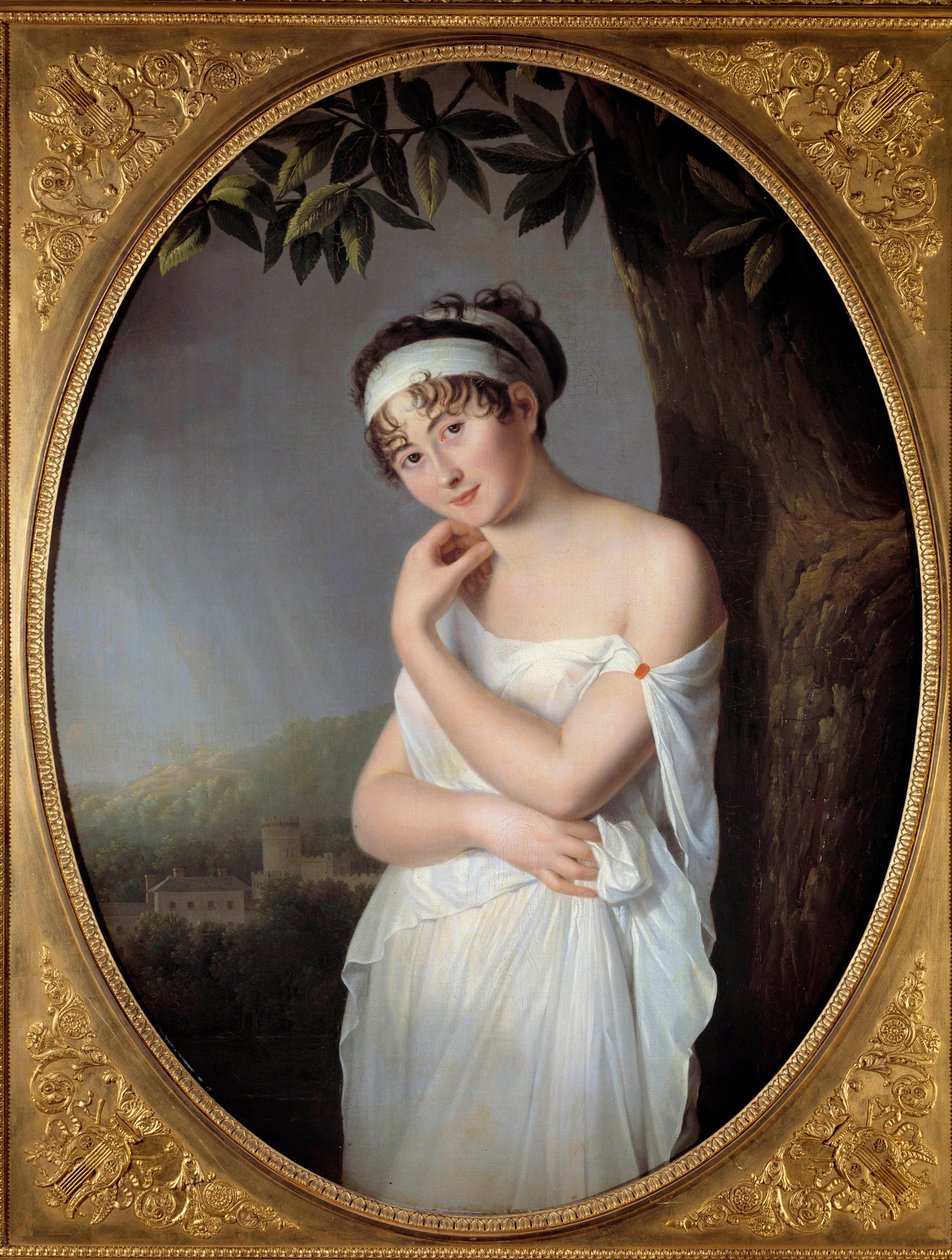 朱丽叶·雷卡米尔夫人 (1777-1849) 的肖像，珍妮·弗朗索瓦·伯纳德 (Eulalie Morin) (1765-1837) 1799 年作画。暗。1.15x0.87 米。 作者 欧拉·莫林（Eulalie Morin）