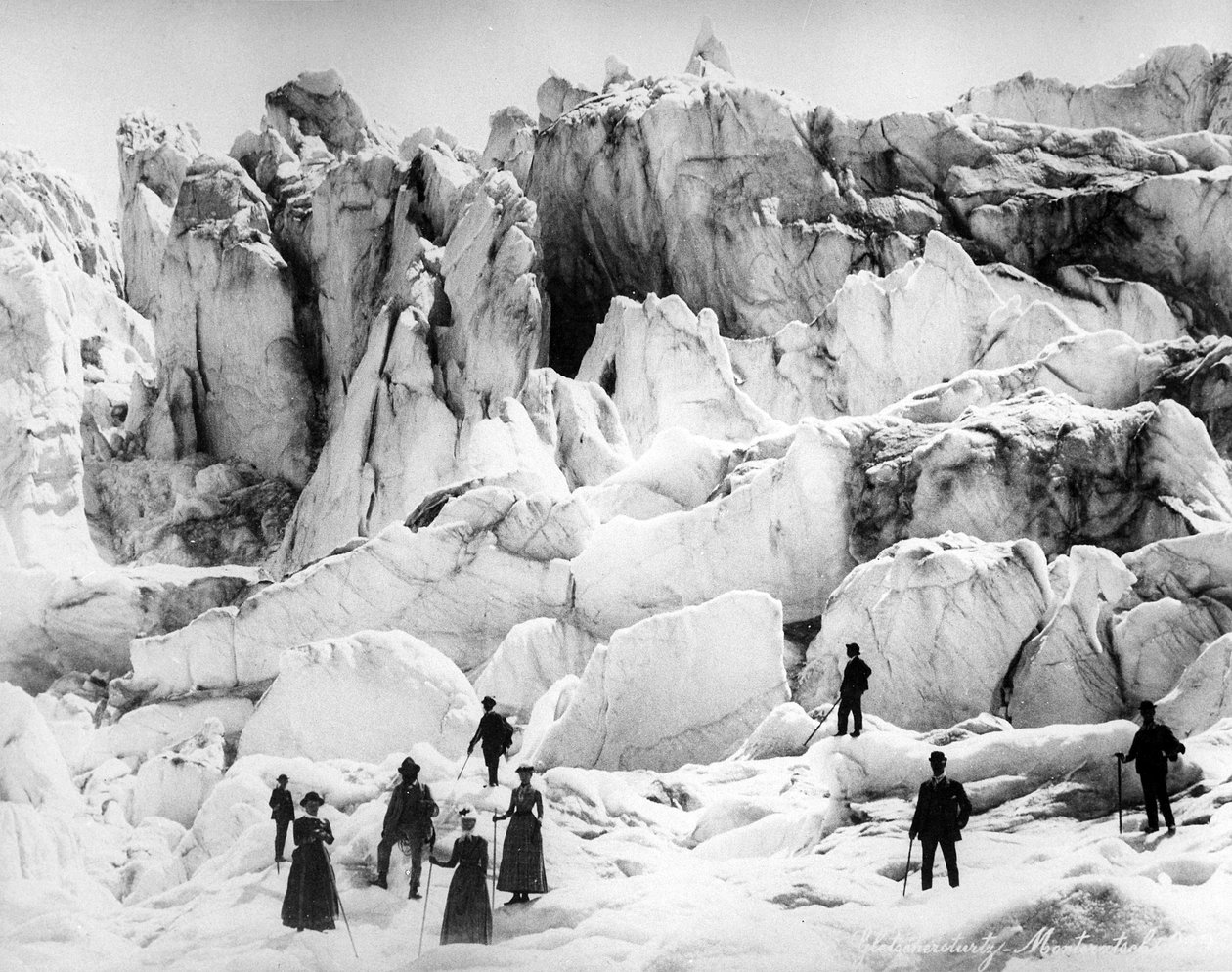 Morteratsch Glacier的登山者，C19th晚期 作者 欧洲摄影师