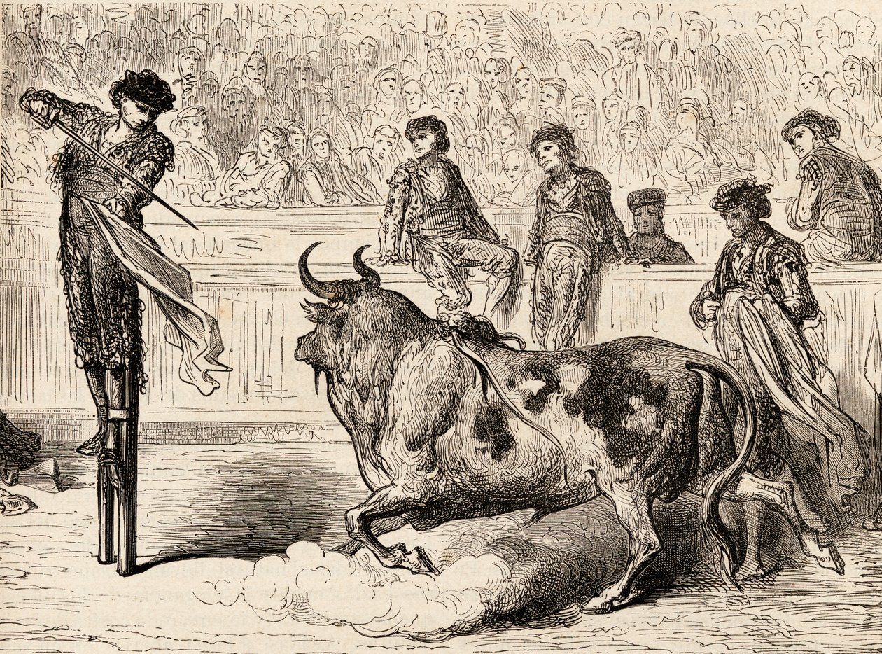 斗牛士站在西班牙塞维利亚的高跷上，1878年（木雕） 作者 欧洲学校