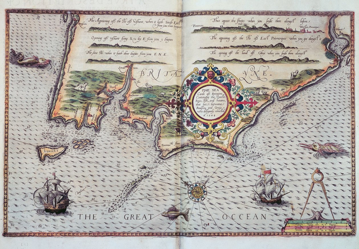 布列塔尼海岸线的地图，1588年 作者 欧洲学校