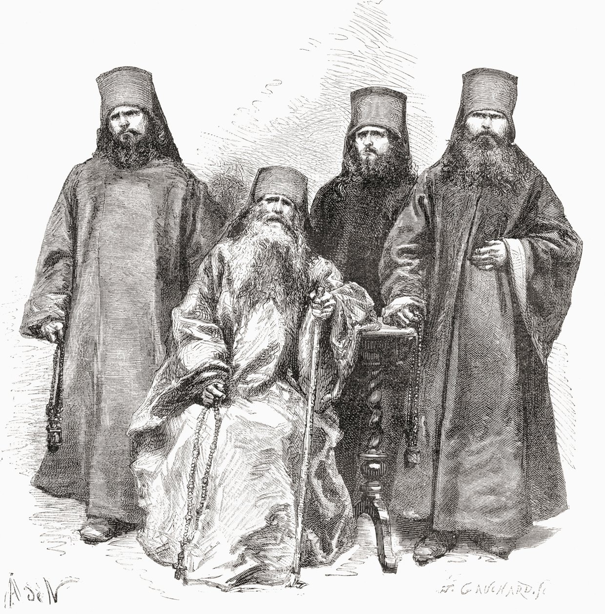菲拉雷特·德罗兹多夫和他的三个儿子，来自&39;El Mundo en la Mano&39;，于1878年出版 作者 欧洲学校