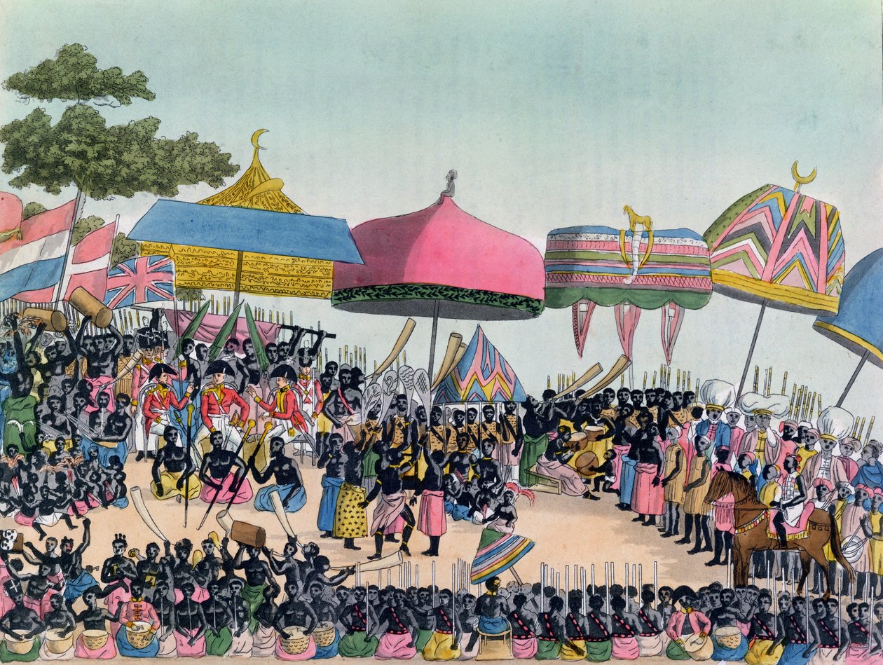 Ashanti在加纳Comassi举行的英国大使招待会，1818年，由A. Biasioli雕刻 作者 欧洲学校