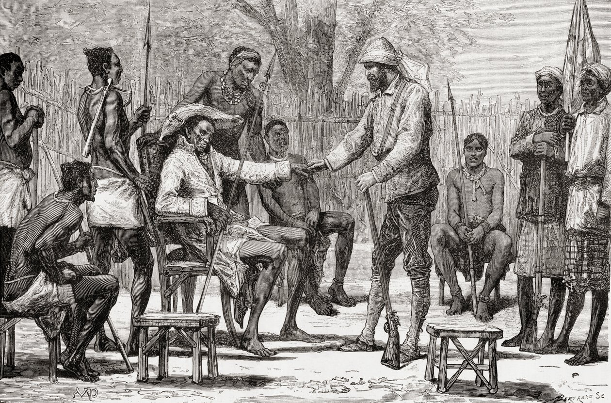 Verney Lovett Cameron访问国王Konngo，1878年（木版画） 作者 欧洲学校