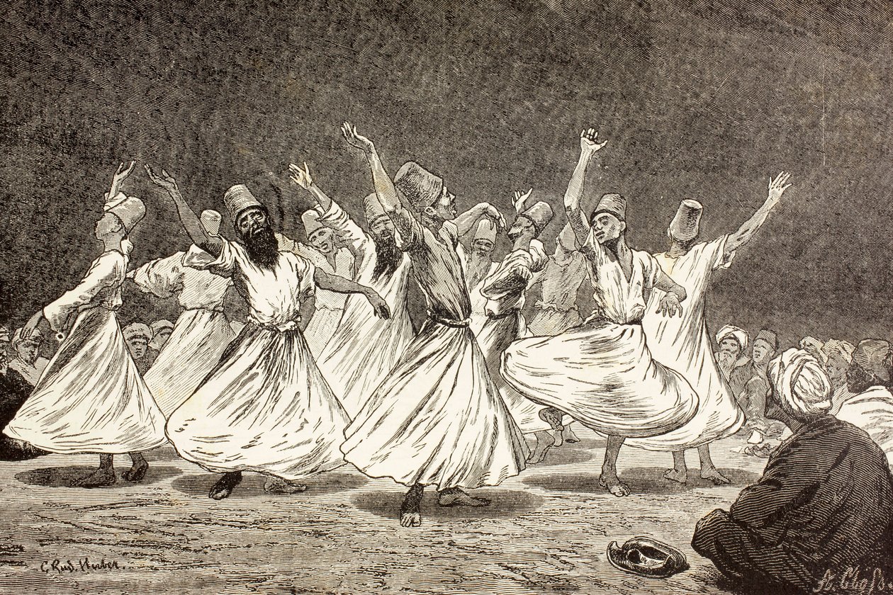 来自&39;El Mundo Ilustrado&39;的Whirling Dervishes于1880年在巴塞罗那出版 作者 欧洲学校