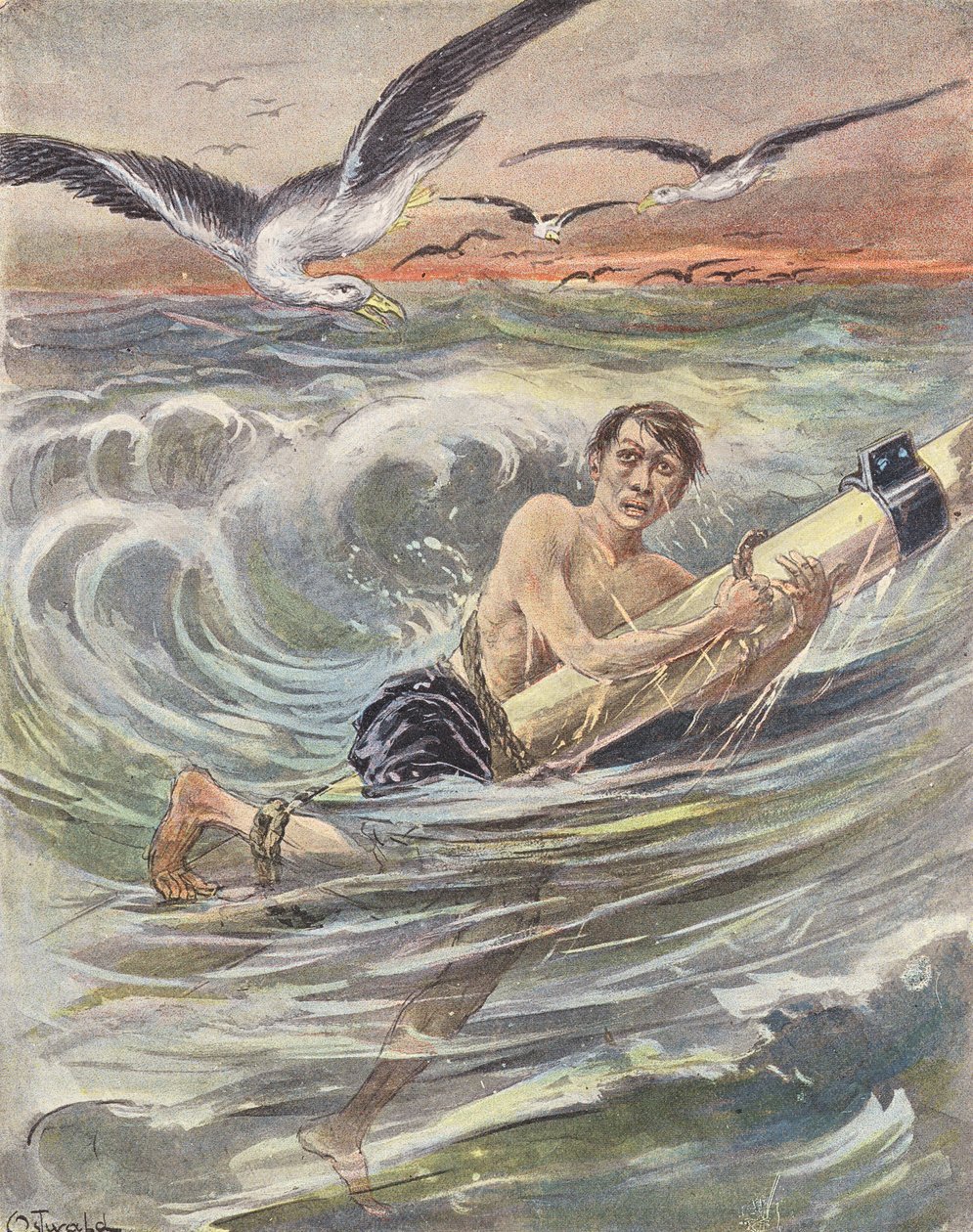 遇船难的水手（彩色石版画） 作者 欧洲学校