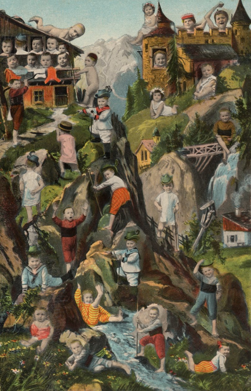 山中的婴儿（彩色石版画） 作者 欧洲学校