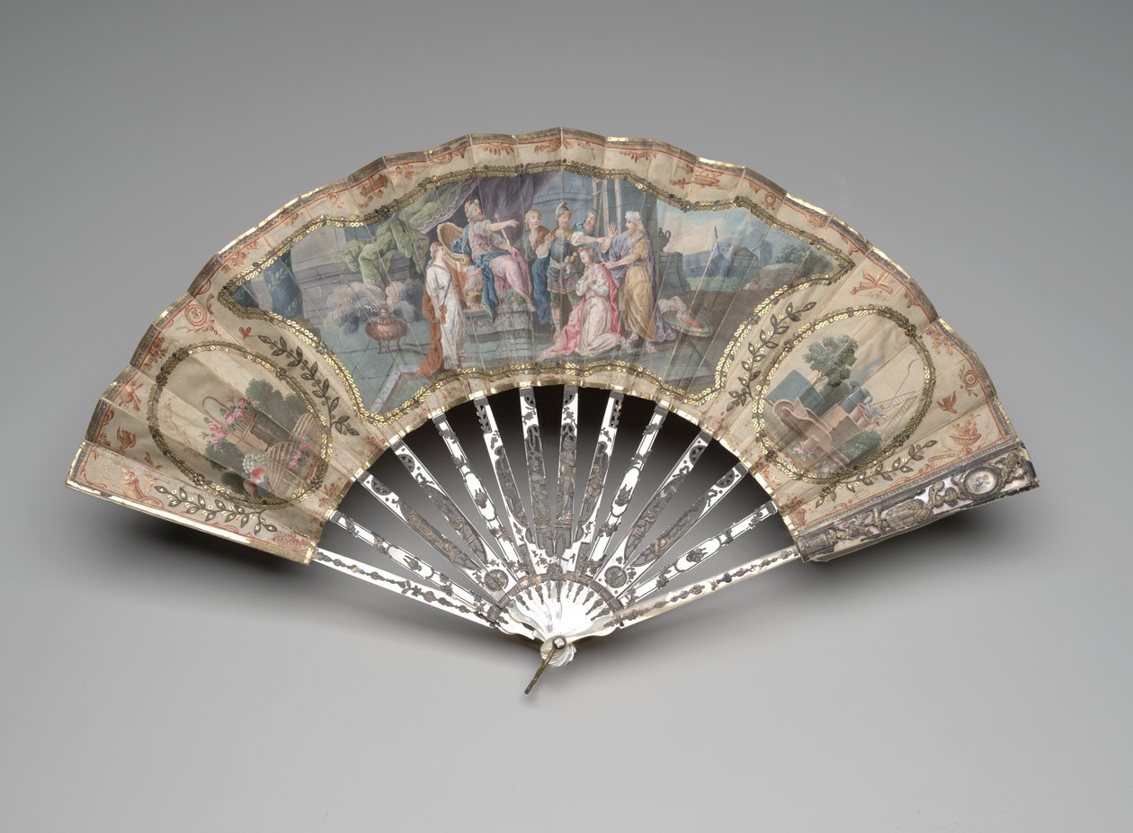 Folding fan with an Old Testament subject, possibly Adonijah before Solomon, c.1770s (mixed media) 作者 欧洲学校