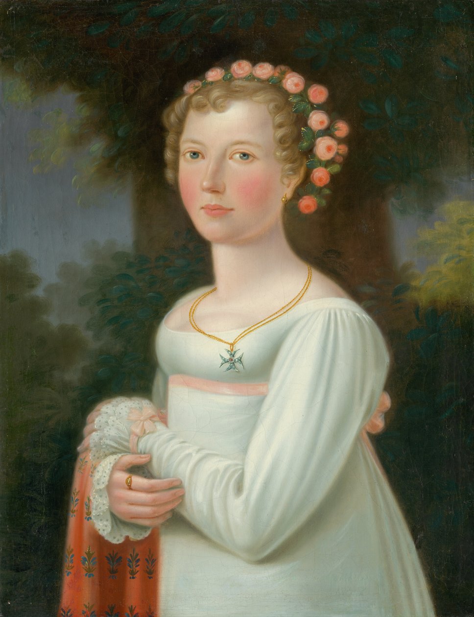 穿白裙子的女孩，1800-20 作者 欧洲学校