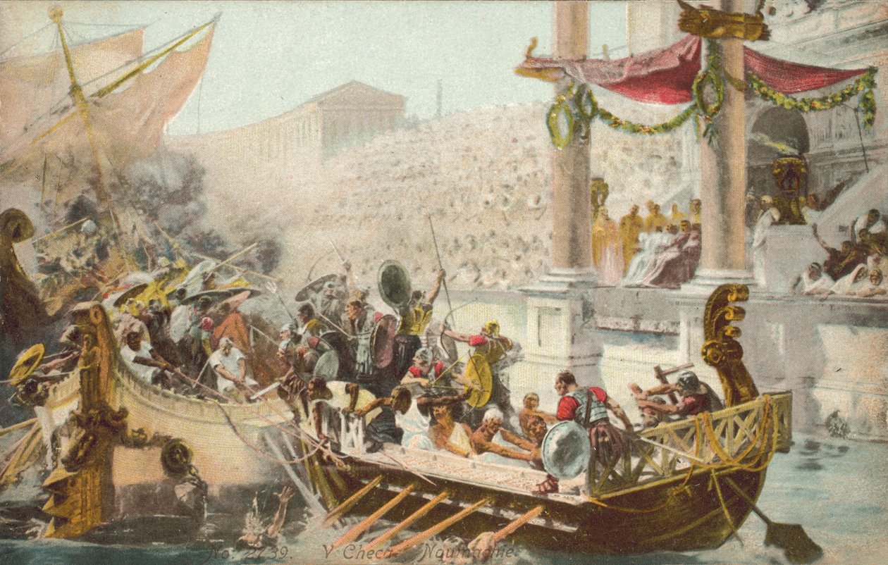 罗马圆形剧场中的模拟海战（彩色石版画） 作者 欧洲学校