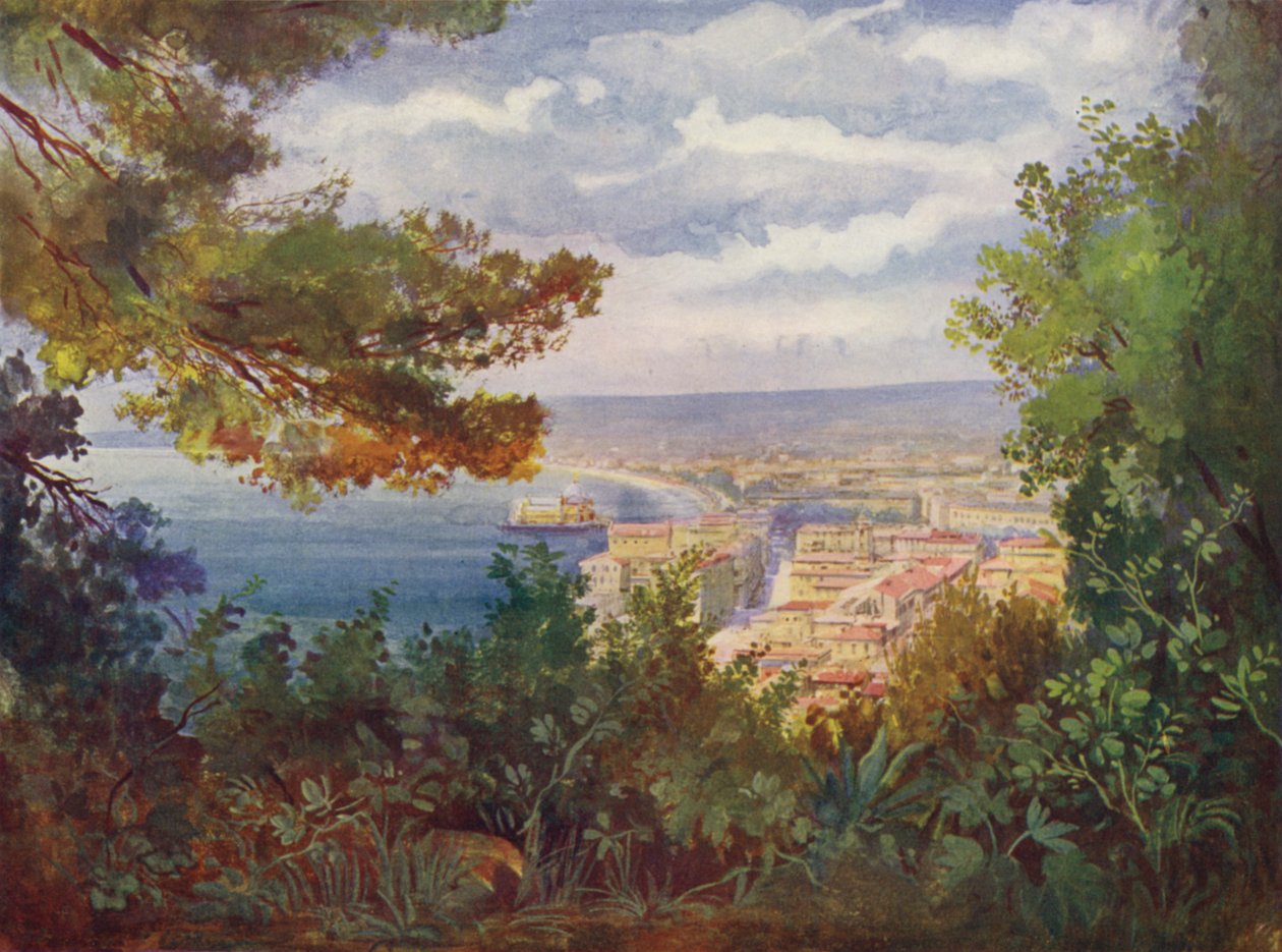 尼斯，La Jetee-Promenade from the Chateau（彩色石版画） 作者 欧洲学校