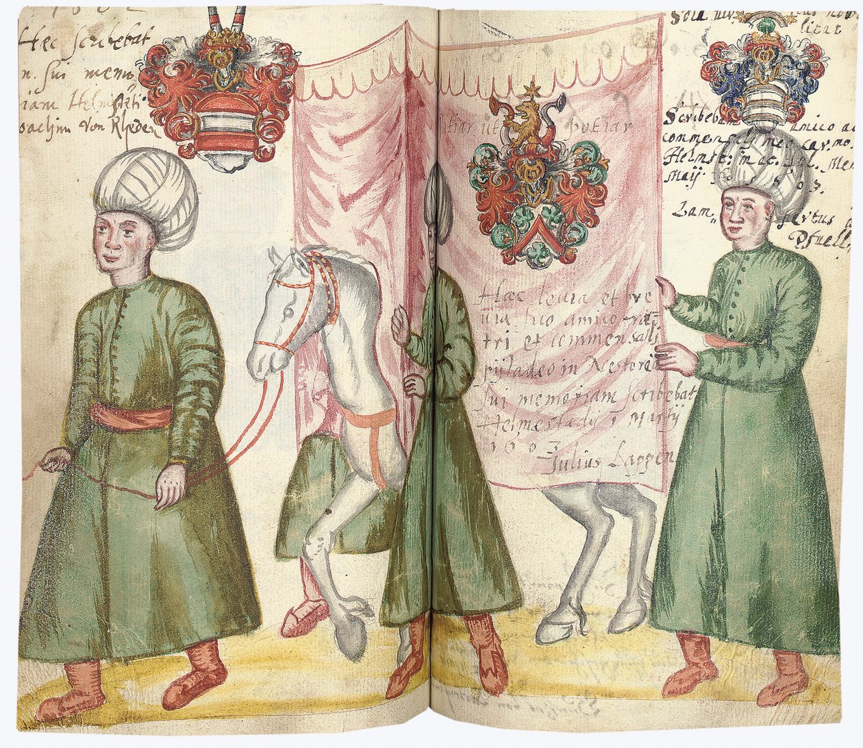 尤利乌斯·普弗格（Amicorum Julius Pflug）专辑的页面，包括土耳其服装和徽章，1600-13年 作者 欧洲学校