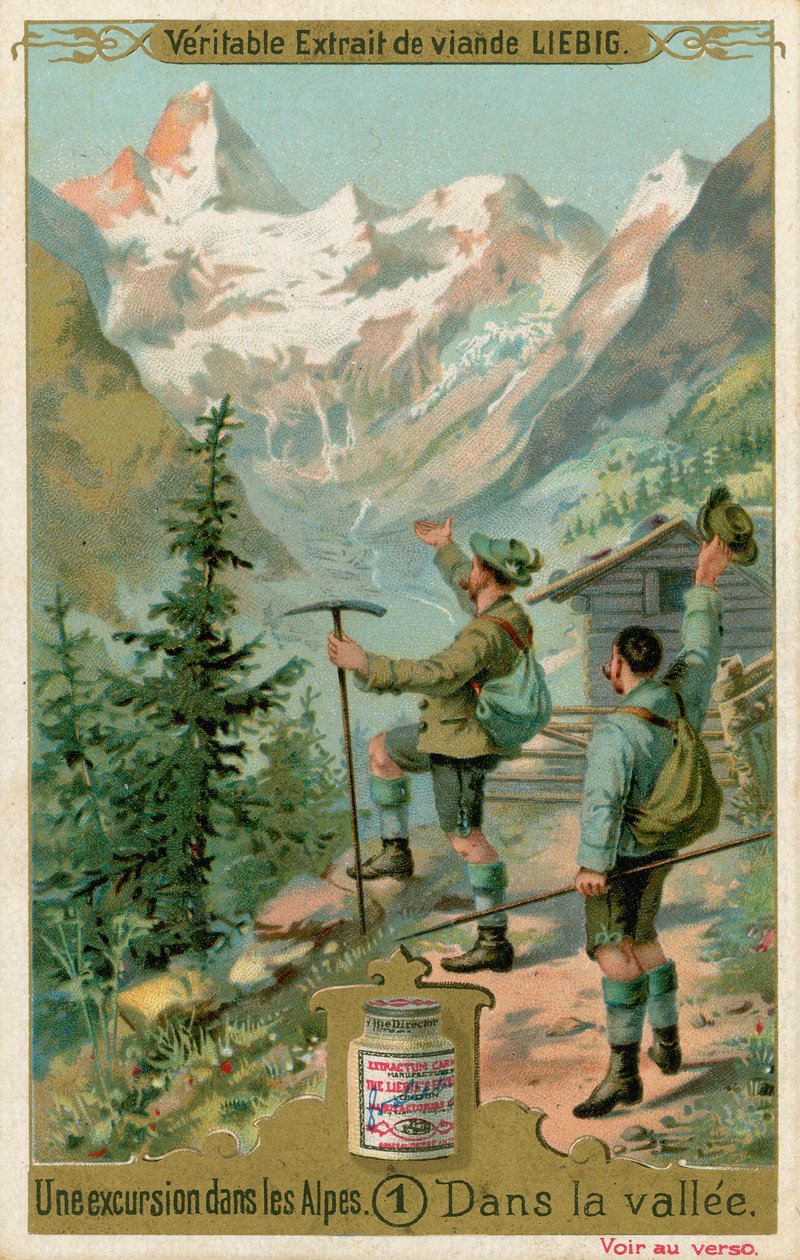 阿尔卑斯山郊游场景：山谷中 (chromolitho) 作者 欧洲学校