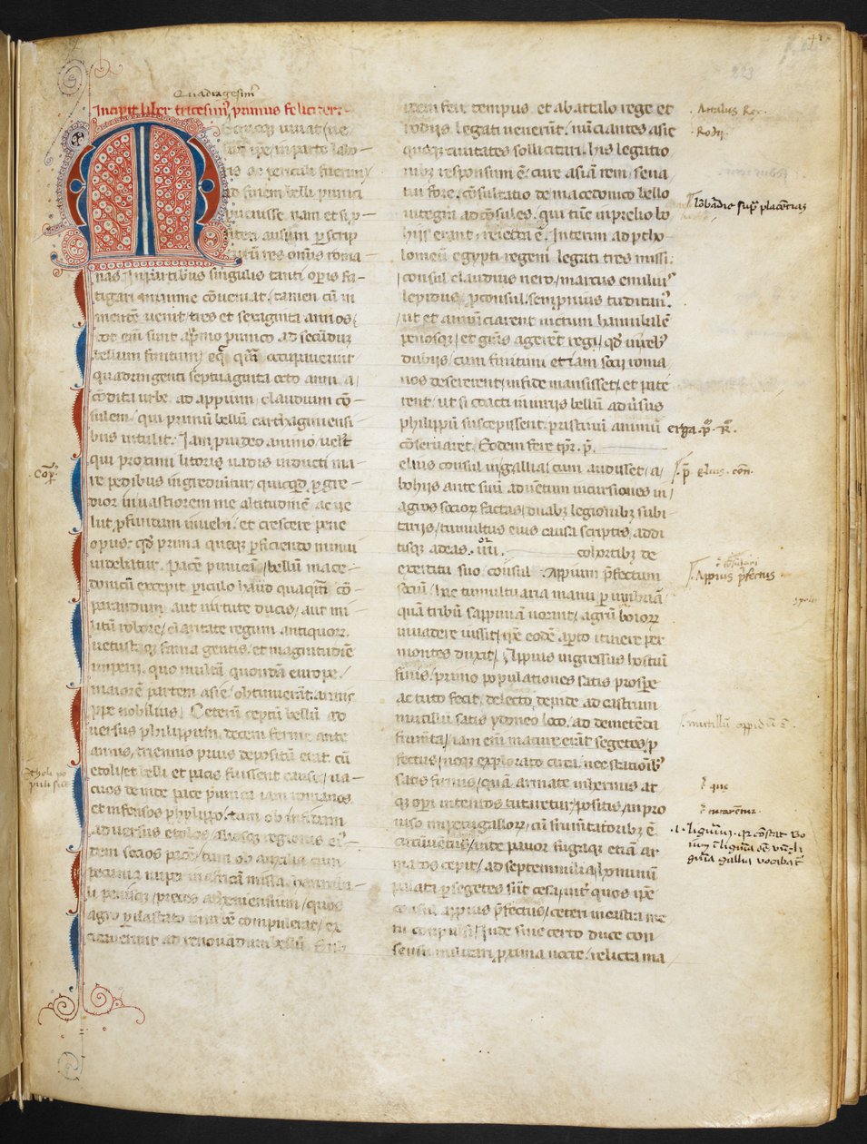 Titus Livius，《Ab Urbe condita》（"阿金尼抄本"），f.223r，约 1325-29（羊皮纸抄本） 作者 欧洲学校