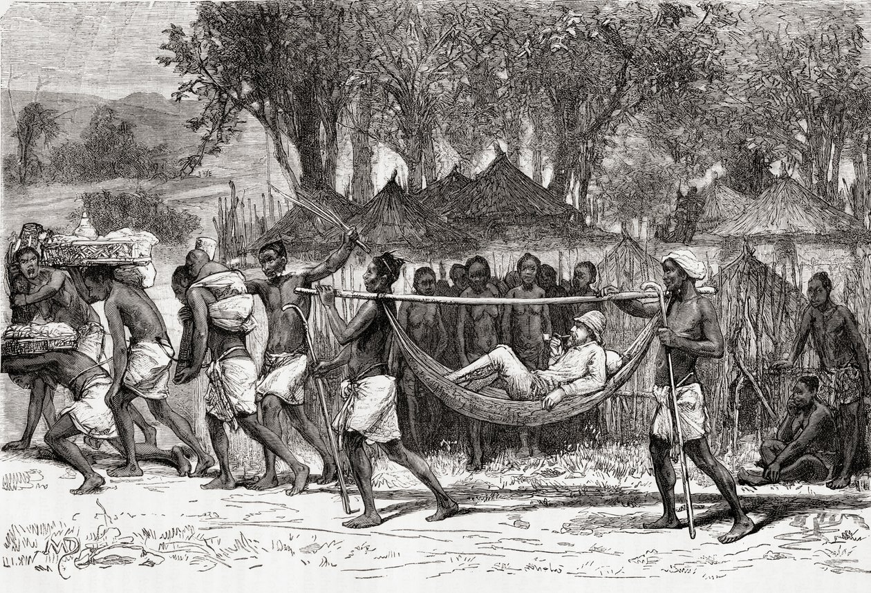 Verney Lovett Cameron抵达非洲Oulonnda村，1878年（木版画） 作者 欧洲学校