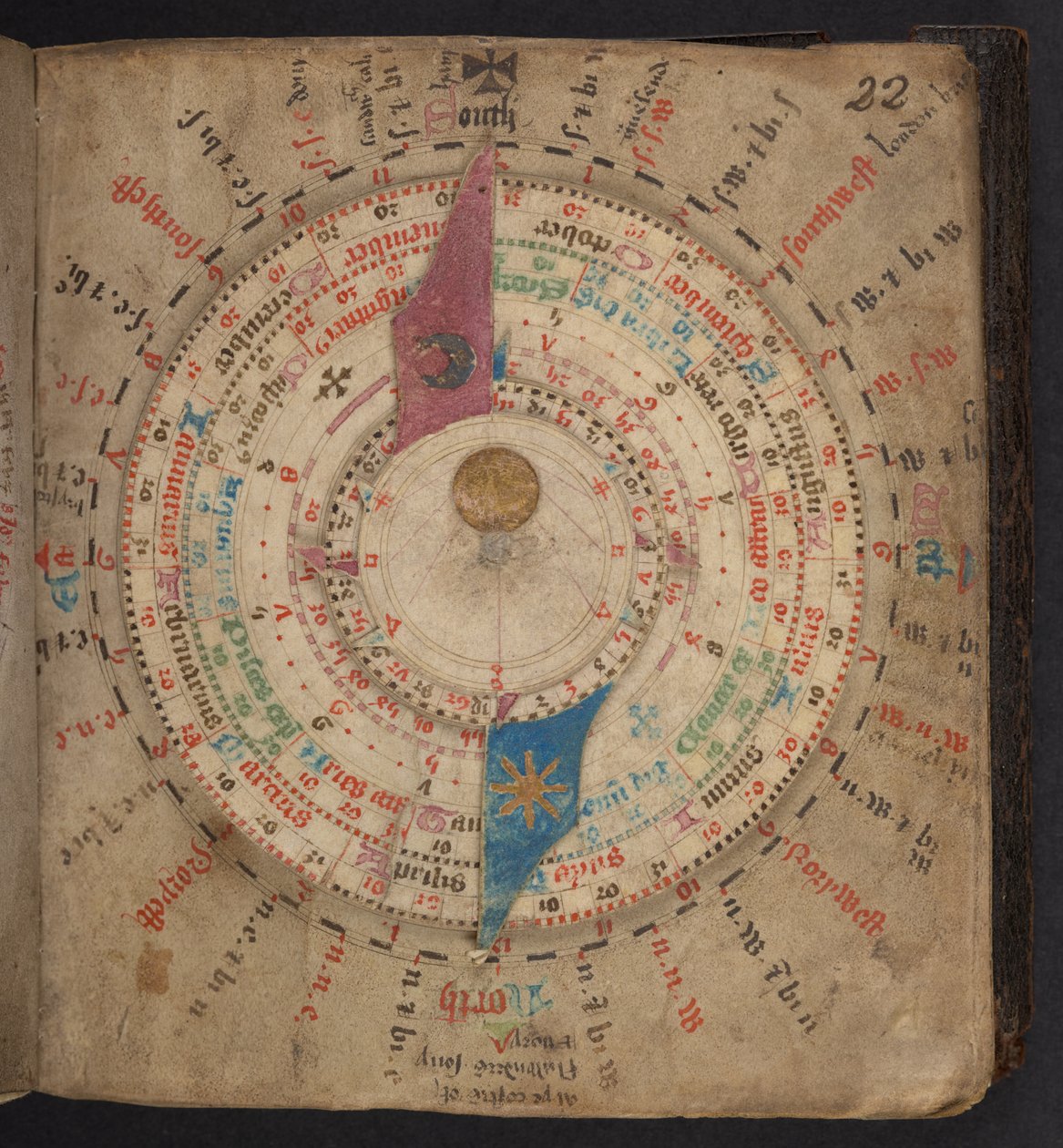 Volvelle 来自带有阴历和其他表的天文日历，Egerton MS 848 作者 欧洲学校