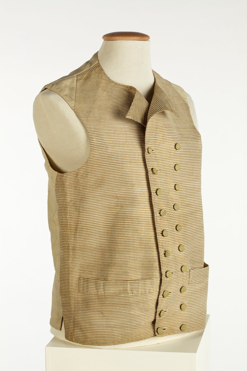 编织真丝背心，精细金色，奶油色和橙色条纹，c.1780-90（丝绸） 作者 欧洲学校