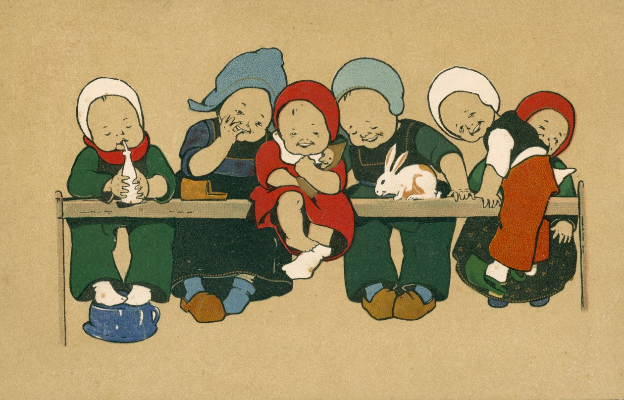 身着服装的荷兰少年儿童（彩色石版印刷） 作者 欧洲学校