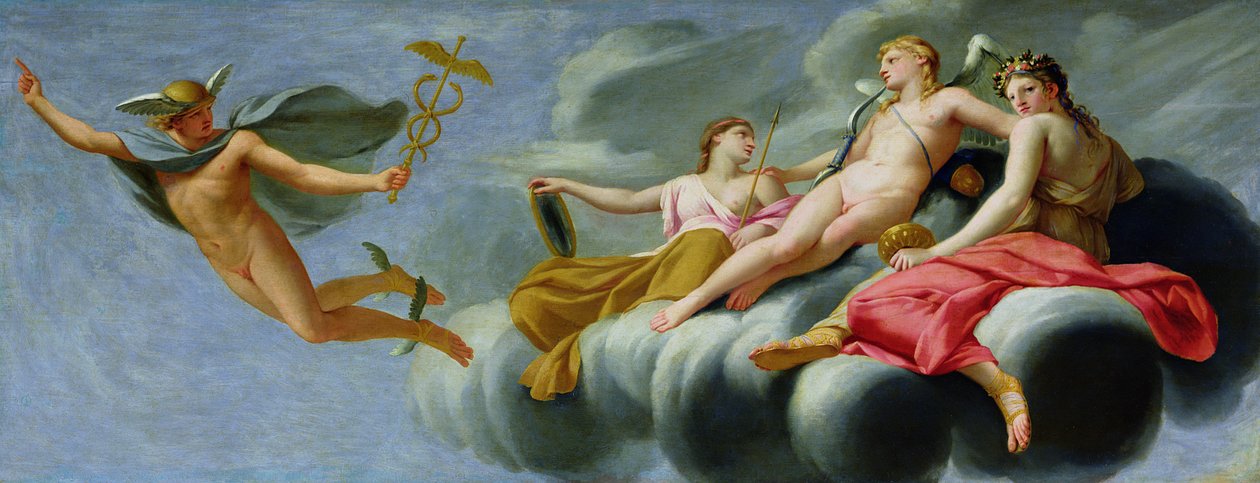 丘比特命令水星，众神的使者，向宇宙宣布爱的力量，1646-47 作者 Eustache Le Sueur
