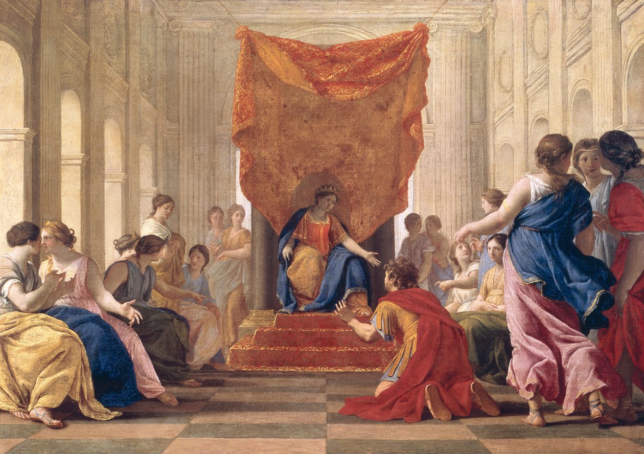 Poliphilus跪在Queen Eleuterylida之前，c.1643-44 作者 Eustache Le Sueur