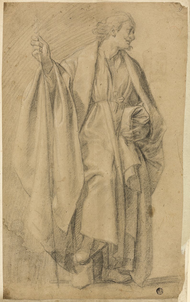 身披袍服的男性立像，手持法杖 作者 Eustache Le Sueur