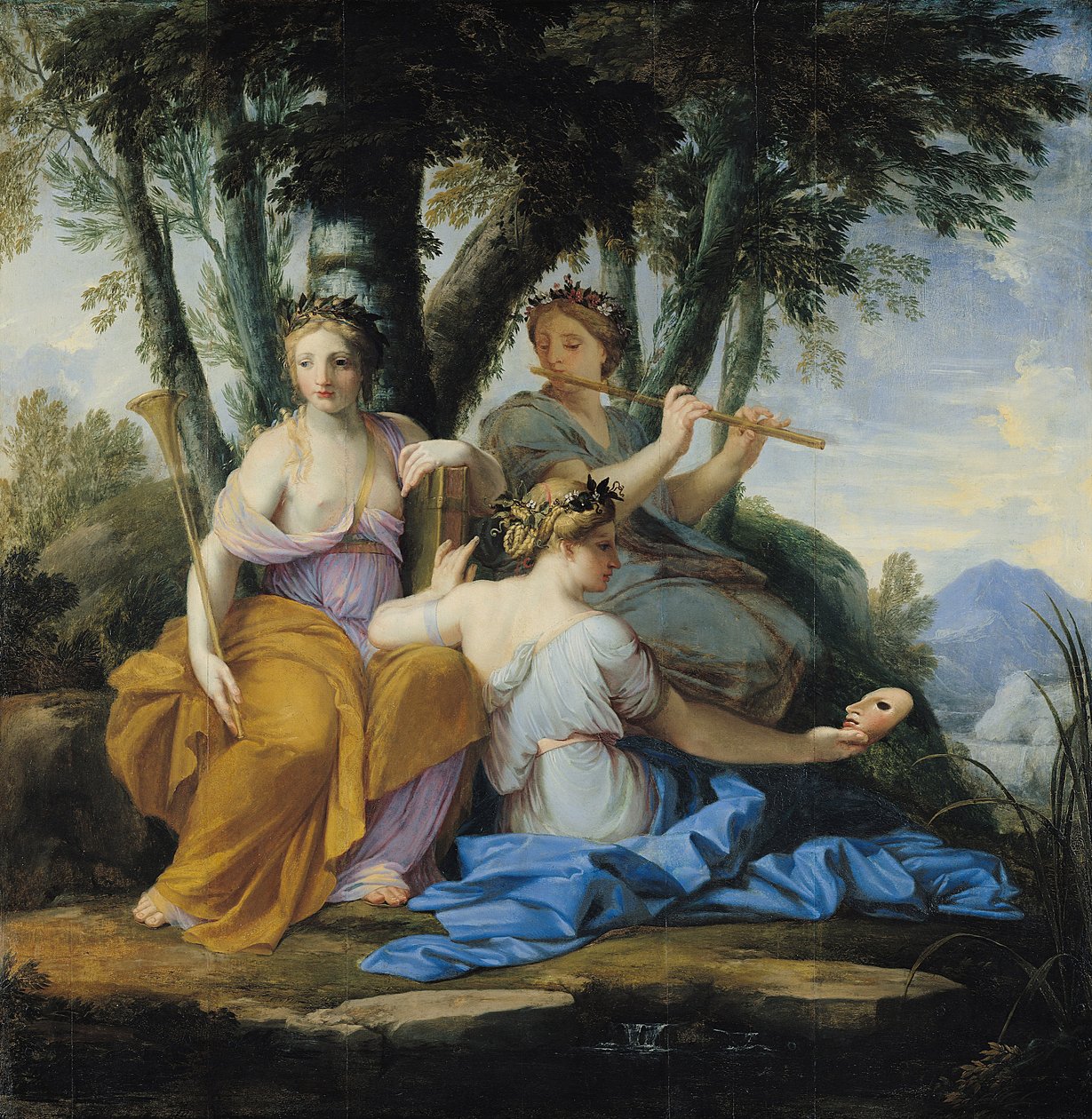 缪斯人，克里奥，埃特尔佩和塔利亚，约1652-55年（面板上的油） 作者 Eustache Le Sueur