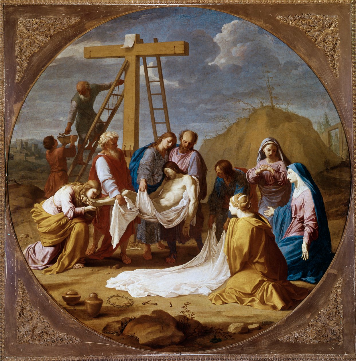 基督的沉积（布面油画，约1651年）。 作者 Eustache Le Sueur