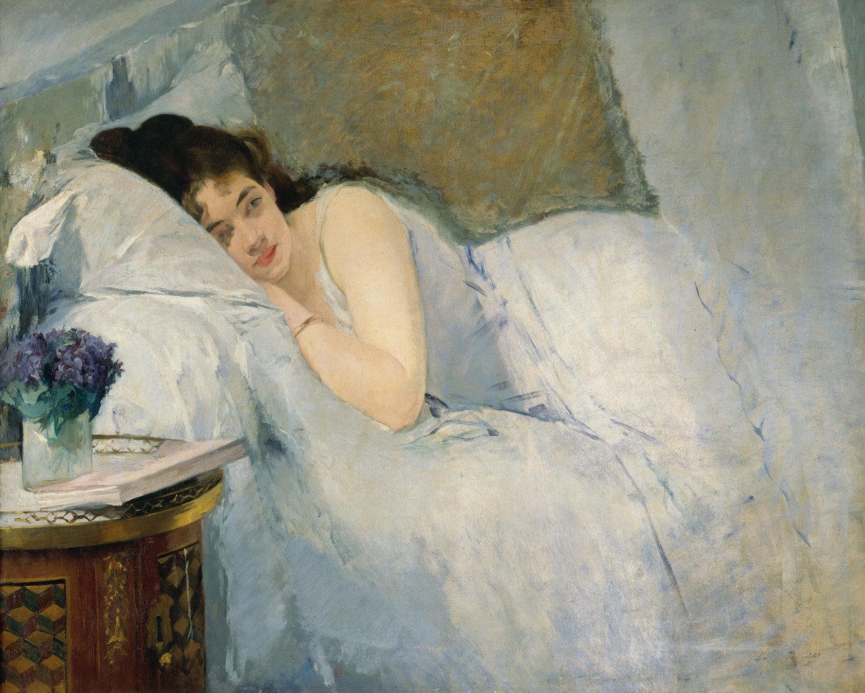 女孩觉醒》，约 1877-78 年（布面油画） 作者 伊娃·冈萨雷斯（EvaGonzalès）