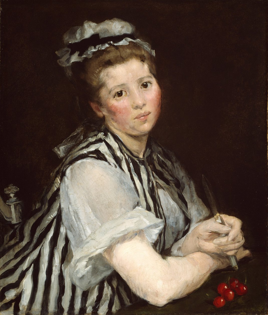摘樱桃的女孩，约 1870 年（布面油画） 作者 伊娃·冈萨雷斯（EvaGonzalès）