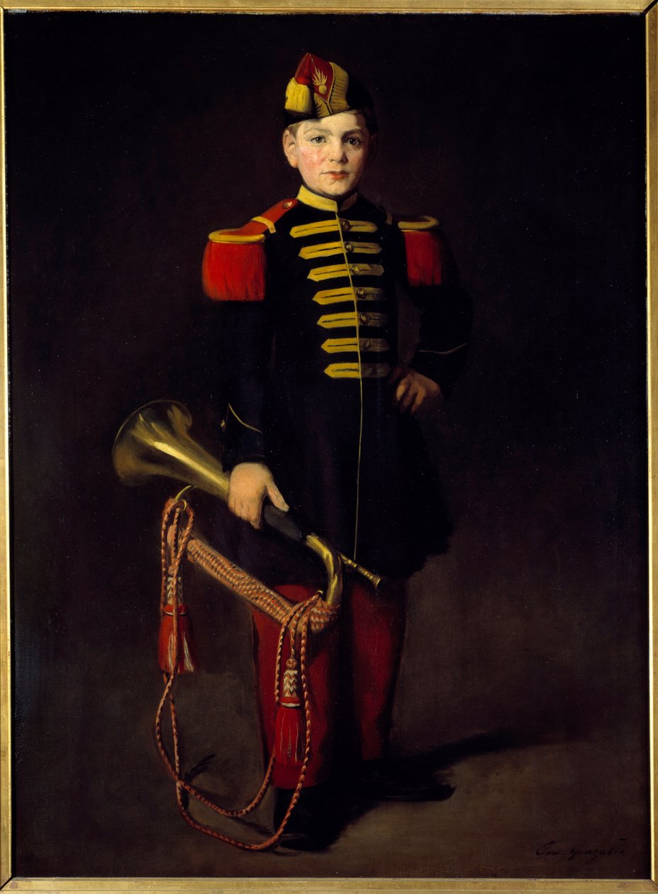Troop child (with a trumpet). Painting by Eva Gonzales (1849-1883) 作者 伊娃·冈萨雷斯（EvaGonzalès）