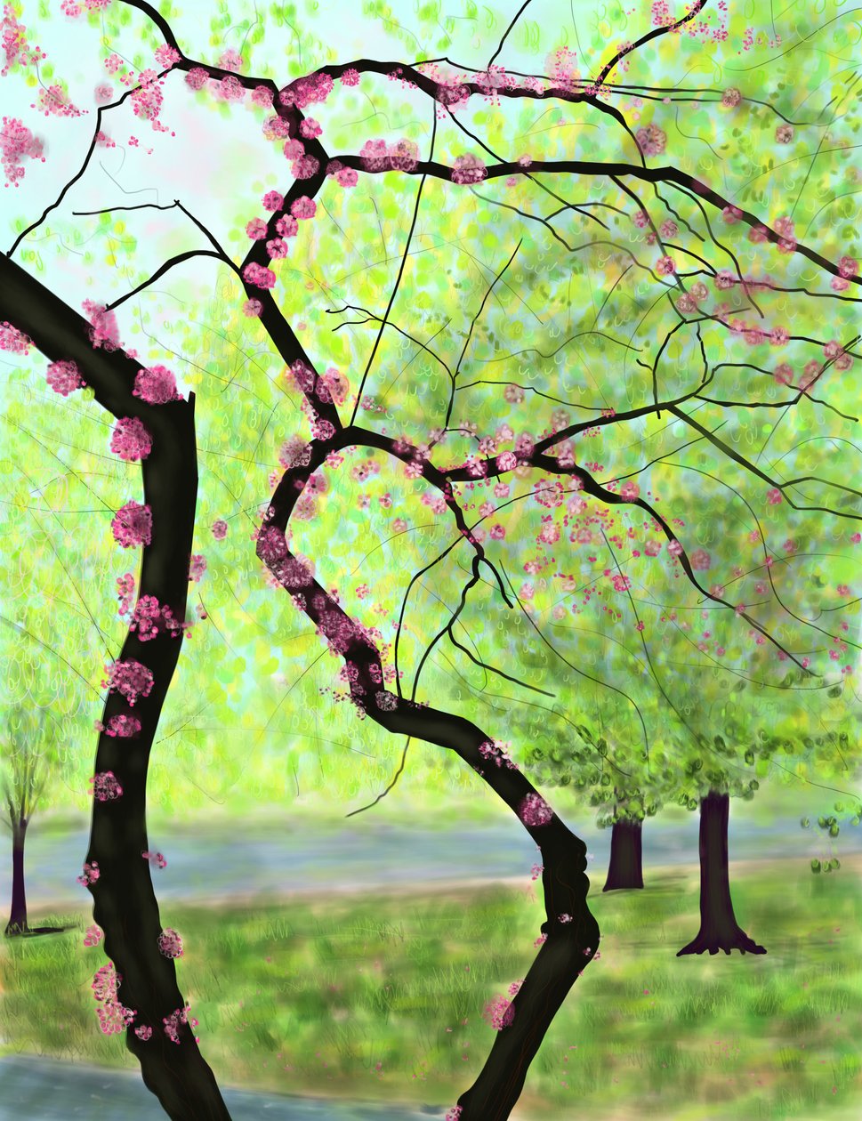开花的树，布鲁克林（数字艺术） 作者 埃文·斯克拉