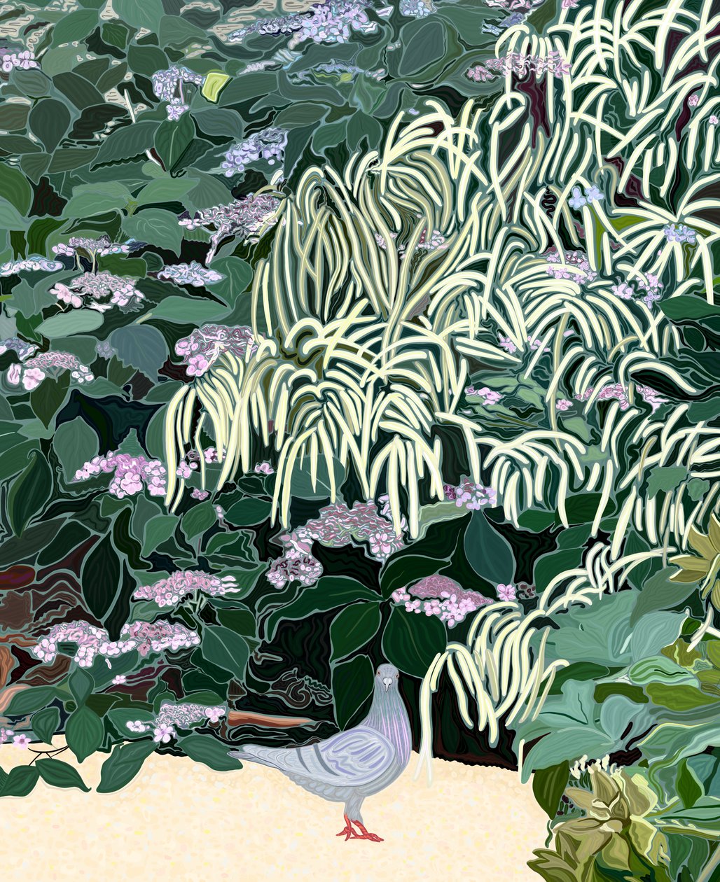 花园里的山羊胡子和鸽子（数字艺术） 作者 埃文·斯克拉