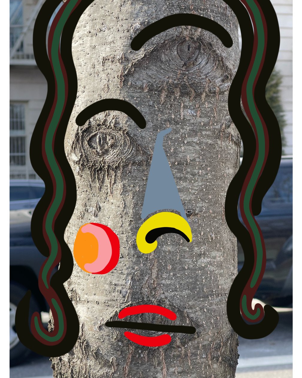 利用摄影和绘画i 布鲁克林（数字艺术）绘制树脸插图 作者 埃文·斯克拉