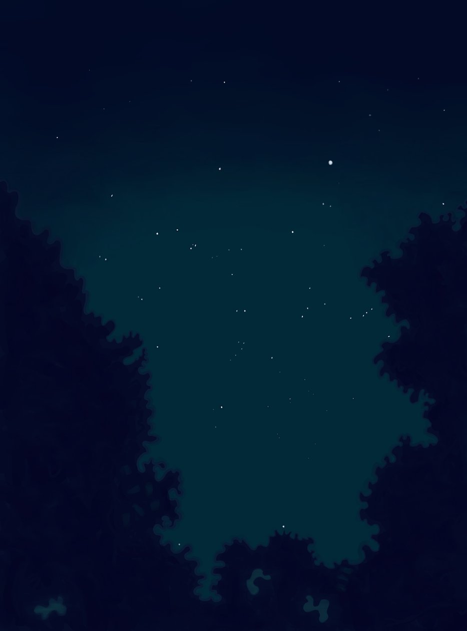 夜空中的星星和树木的轮廓（数字艺术） 作者 埃文·斯克拉