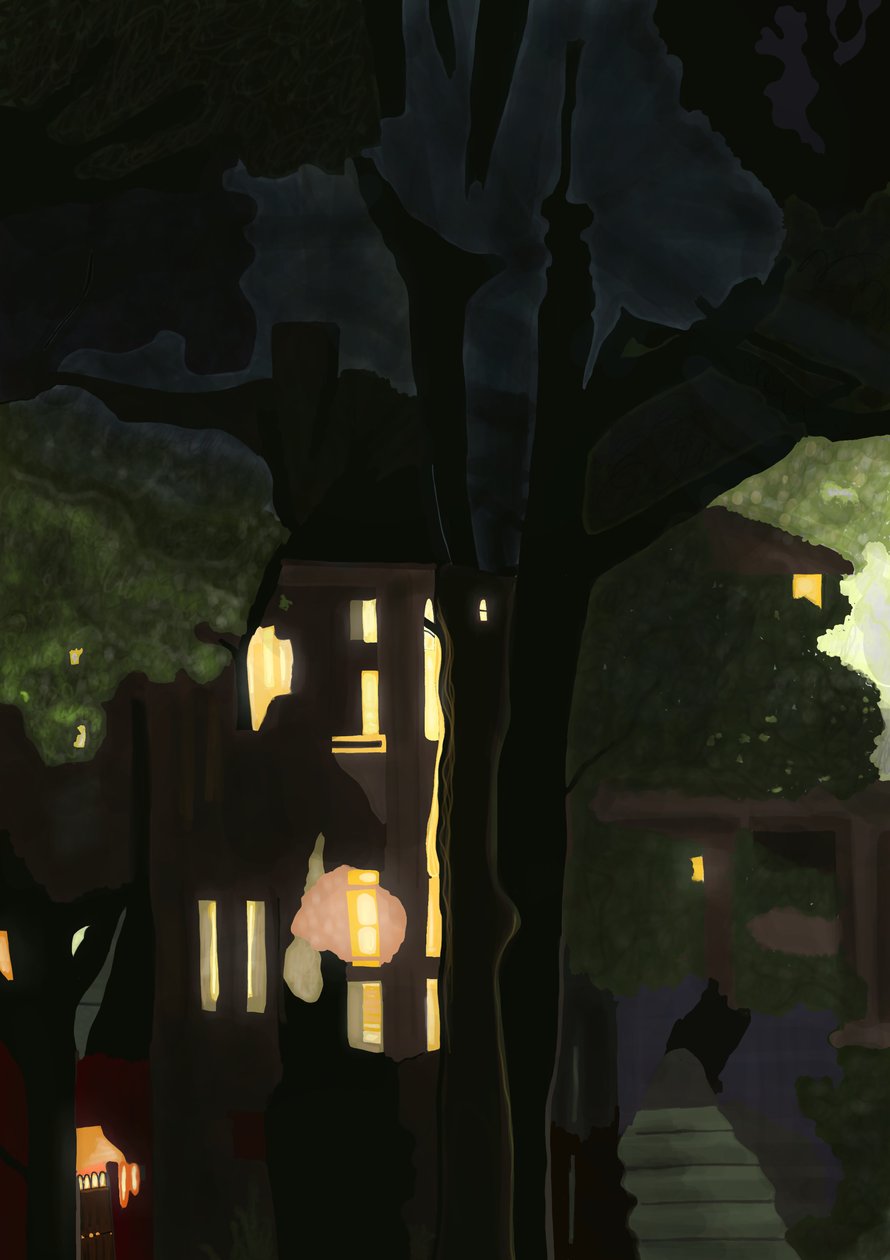 肮脏窗户的夜景（数字艺术） 作者 埃文·斯克拉